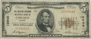 1929 Series $5 National Bank Of Chicago Illinois Type 1 Ch.  12945