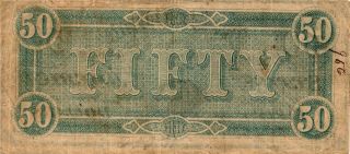 1864 $50 U.  S.  Civil War Confederate Currency Note JEFFERSON DAVIS T - 66 CIRC 3