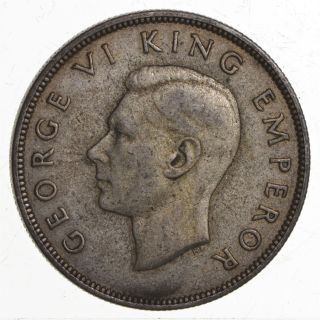World Coin - 1937 Zealand 1/2 Crown - 14.  2g - World Silver Coin 123