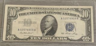 Series 1953 $10 Ten Dollar Silver Certificate Note Old Us Currency W1