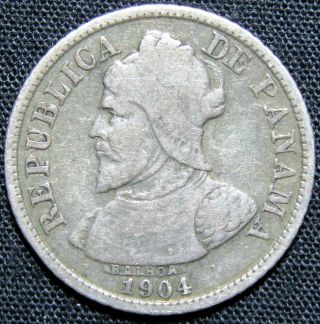 1904 Panama 5 Centesimos Balboas Silver Coin
