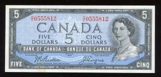 1954 Bank Of Canada $5 Banknote - Bc - 39a - S/n: O/c0555812