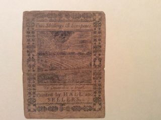 1773 Colonial Currency From Pennsylvania (2 Shillings & 6 Pence)
