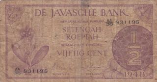 1/2 Gulden/roepiah Vg Banknote From Netherlands Indies 1948 Pick - 97