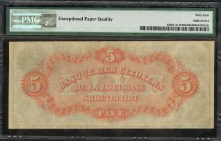1860 ' s $5 Citizens ' Bank of Louisiana At Shreveport Banknote PMG 64 Ch.  Unc.  EPQ 2