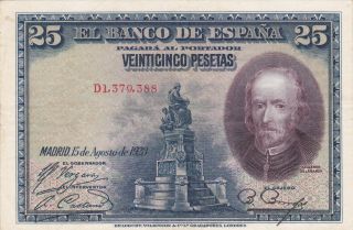 25 Pesetas Very Fine - Extra Fine Crispy Banknote From Spain 1928 Pick - 74