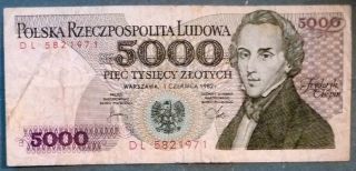 Poland 5000 5 000 Zlotych Note,  P 150 A,  Issued 01.  06.  1982,  Chopin