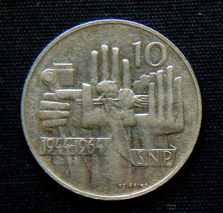 1964 Czechoslovakia Silver Coin 10 Korun Unc 20th Slovak Uprising 1944