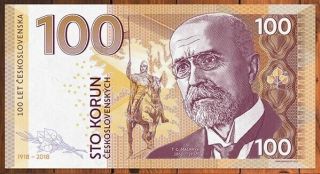 Czechoslovakia,  100 Korun,  2018,  Private,  Gabris Banknote,  Unc - T.  G.  Masaryk 614