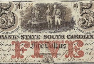 1860 $5 DOLLAR BILL SOUTH CAROLINA BANK NOTE LARGE CURRENCY OLD PAPER MONEY VF 3