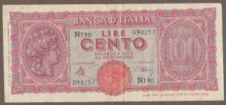 1944 Italy 100 Lire Note