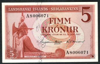 1957 Islands 1 Kronur Note.  Unc