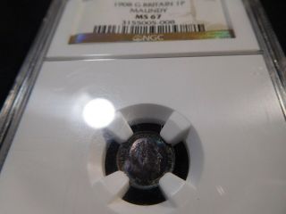 Y118 Great Britain 1908 Maundy Penny Ngc Ms - 67 Blue Toning