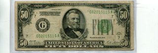 1928 - A $50 Redeemable In Gold Federal Reserve Note - Fine.