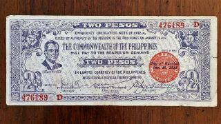 1942 Philippines 2 Pesos Banknote,  Negros Occidental Province,  P S647b