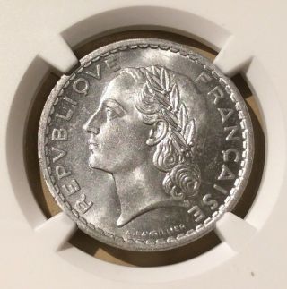 1949 France 5 Francs Ngc Ms 65 = 5 - Only One In Higher Grade