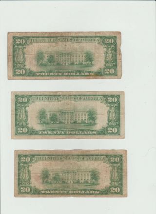 3 1929 Federal Reserve Bank 20 dollar bank notes low serial numbers on 2 notes 2