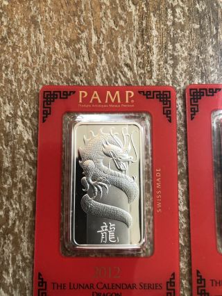 (3) PAMP Suisse 1 Oz.  999 Silver Bar in Assay Dragon Snake Horse 2
