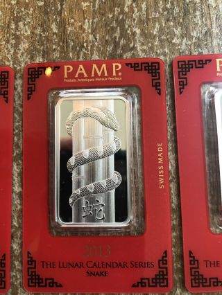 (3) PAMP Suisse 1 Oz.  999 Silver Bar in Assay Dragon Snake Horse 3