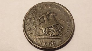 Coin - 1852 Canada Bank Of Upper Canada One 1 Penny Dragon Slayer