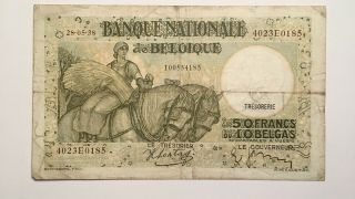 1938 Belgium 50 Francs Banknote,  Pick 106,