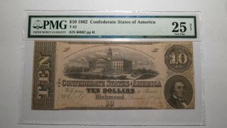 $10 1862 Richmond Virginia Va Confederate Currency Bank Note Bill Civil War T52