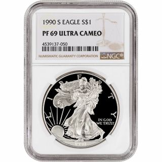 1990 - S American Silver Eagle Proof - Ngc Pf69 Ucam - Large Label
