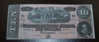 1864 Confederate States Of America $10 Note - Crisp Xf/au Note