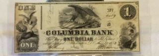 1852 $1.  Obsolete Confederate States Of America " Columbia Bank,  Washington,  Dc "