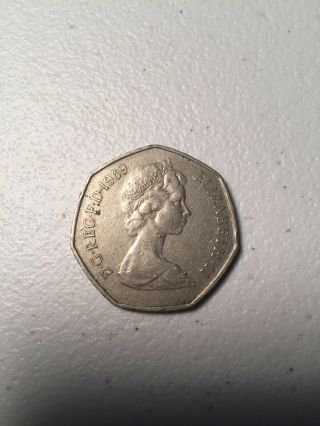 1969 United Kingdom 50 Pence Coin Queen Elizabeth Ii