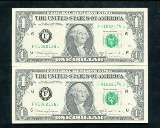 (2) Consecutive 1988 - A $1 Frn Federal Reserve Note “stuck Digit Errors” Gem Unc