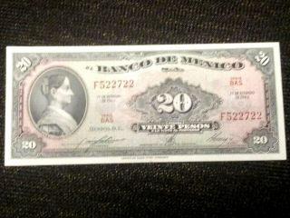 Mexico 1965 20 Pesos La Corejidora Banknote,  Series Bas Paper Money Unc