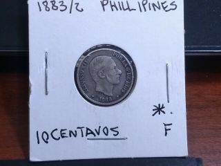 1883 3/2 Philippines 10 Centavos Silver Coin