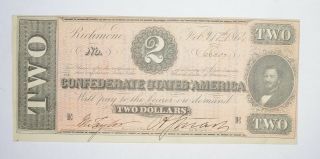 Civil War 1864 $2.  00 Confederate States Horse Blanket Note 765