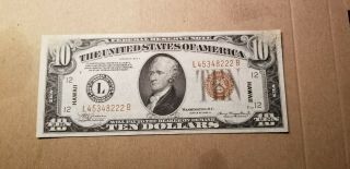 $10 1934 A Hawaii Silver Certificate Crisp Uncirculated Details Mounting Remnant