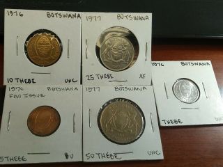 1976 - 77 Botswana 1,  5,  10,  25,  50 Thebe Coin,  5 X Coin (s)