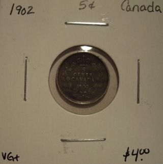 Canada Edward Vii 1902 Silver Five Cents - Vg,
