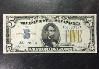 1934 A United States $5 Dollar Silver Certificate North Africa Note