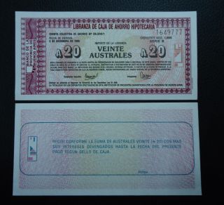 Argentina Emergency Banknote 20 Australes,  Unc 1985 (buenos Aires)