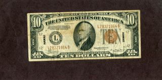 U.  S.  A: Hawaii - $10.  00 Frn - 1934a - Fine.