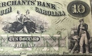 1857 Merchants Bank Of South Carolina $10 Serial No.  194 pp B,  Vignettes 2