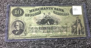 1857 Merchants Bank Of South Carolina $10 Serial No.  194 pp B,  Vignettes 4