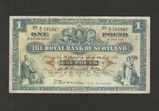 Scotland,  Royal Bank,  1 Pound Banknote,  1.  6.  1950,  Choice Fine,  Cat 322 - B