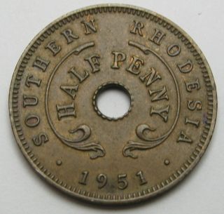 Southern Rhodesia 1/2 Penny 1951 - Bronze - George Vi.  - Aunc - 2580