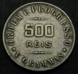 Brazil 500 Reis 1907 - Silver - Vf - - 2489