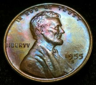 1955 - S Amazingly Toned Bu/uncirculated Lincoln Cent Wheat Penny