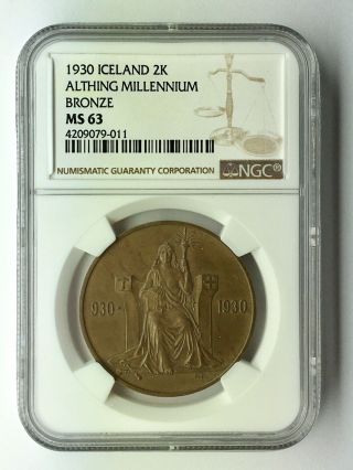 Iceland 1930 Althing 1000 Years 2 Kronur Ngc Ms63