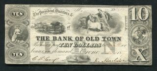 1837 $10 Ten Dollars The Bank Of Old Town Orono,  Maine Obsolete Banknote