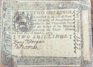 1773 2 Shillings Pennsylvania Continental Currency