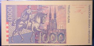 $1,  000 Proof Croatia / Hrvatske Specimen Type Note Ch Cu,  Currency